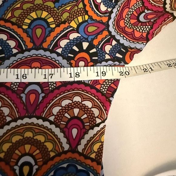 MSK Retro Boho Scallop Print Long Sleeve Dress w.Gold Ring Detail – Size Large - Picture 5 of 8